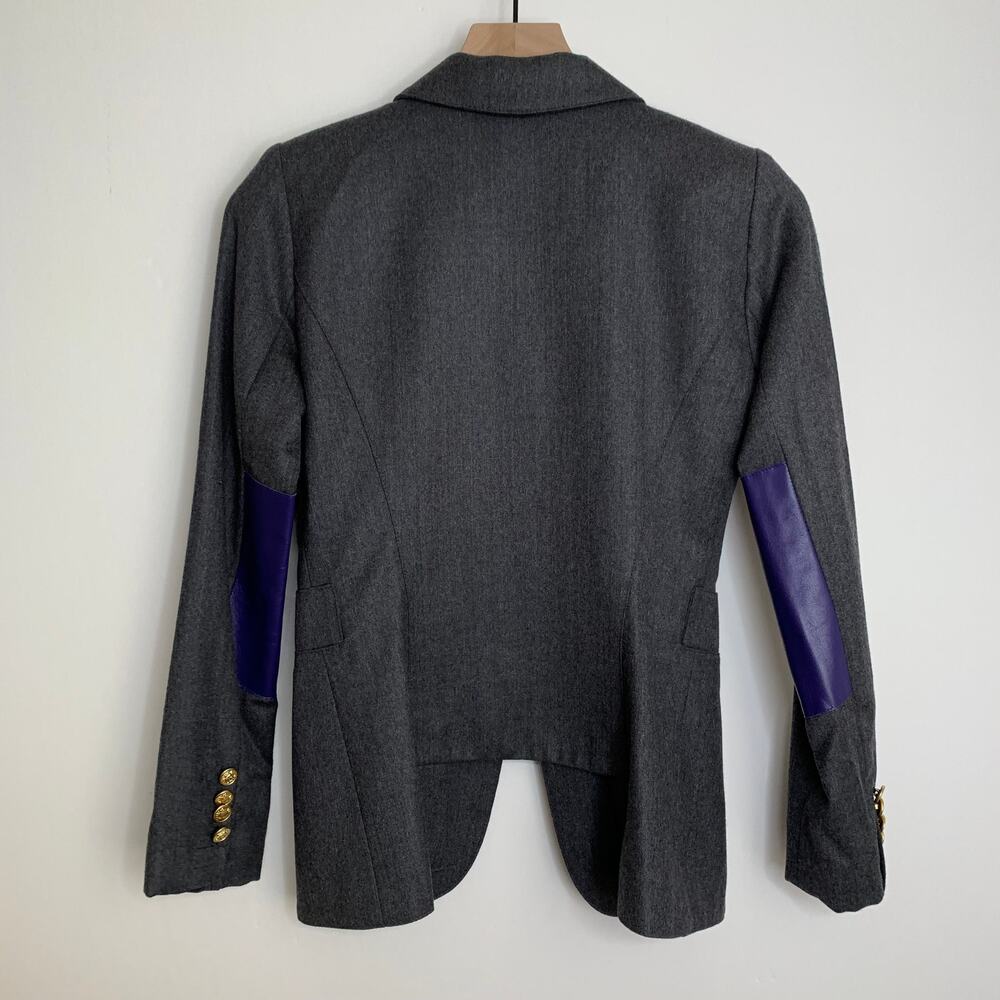 Smythe Tailored Blazer Charcoal Wool Blazer Purple Contrast Panels Womens 2 - Picture 4 of 16